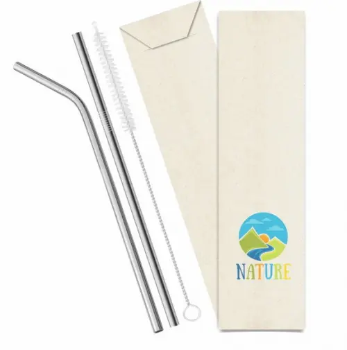 Kit Canudo Inox c/ 3 Pçs + Embalagem Personalizados