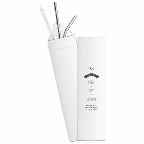 Kit Canudo Inox c/ 3 Pçs + Embalagem Personalizados
