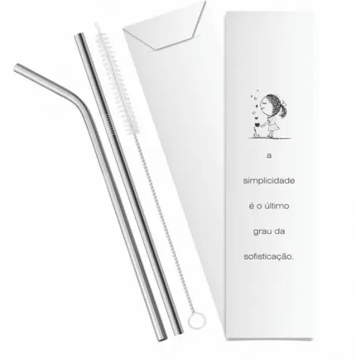 Kit Canudo Inox c/ 3 Pçs + Embalagem Personalizados