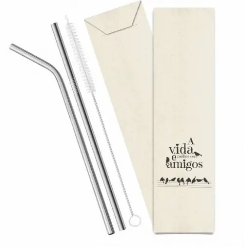 Kit Canudo Inox c/ 3 Pçs + Embalagem Personalizados