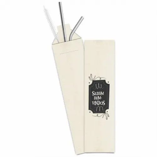Kit Canudo Inox c/ 3 Pçs + Embalagem Personalizados