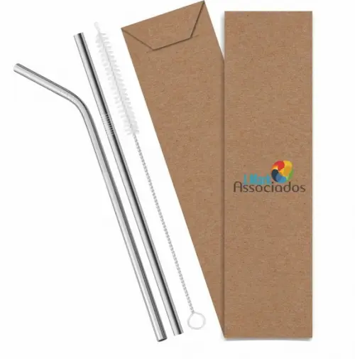 Kit Canudo Inox c/ 3 Pçs + Embalagem Personalizados