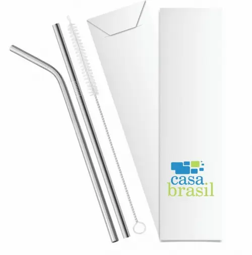 Kit Canudo Inox c/ 3 Pçs + Embalagem Personalizados