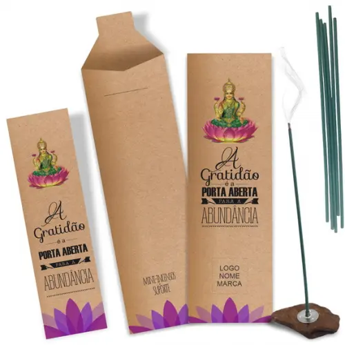 Kit Incenso Personalizado Abundância. Pacote c/ 24un