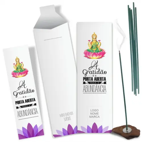 Kit Incenso Personalizado Abundância. Pacote c/ 24un
