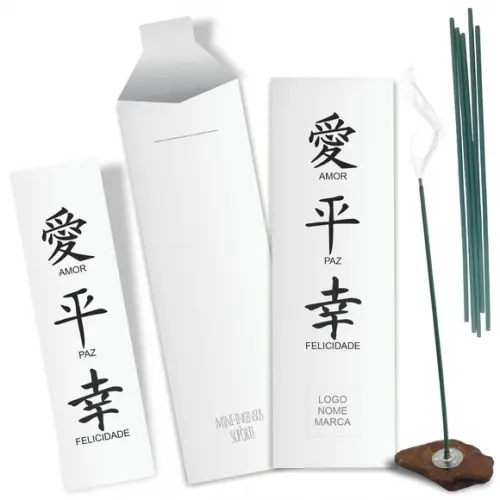 Kit Incenso Personalizado Amor. Paz. Felicidade. Pc. c/ 24un