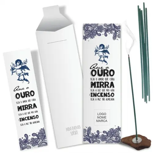Kit Incenso Personalizado Ouro Mirra. Pacote c/ 24un