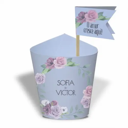 Rótulo mini suculenta + tag bandeira + palito. Casamento