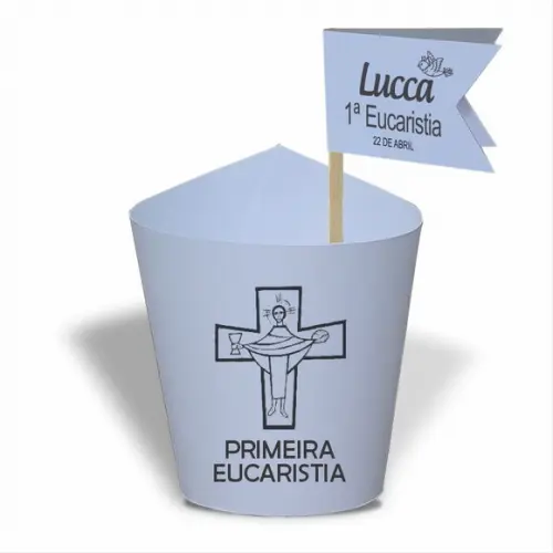Rótulo mini suculenta + tag bandeira + palito. Eucaristia