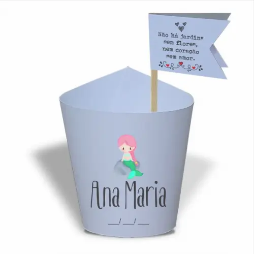 Rótulo mini suculenta + tag bandeirinha + palito. Infantil