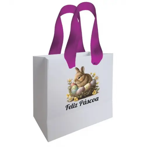Sacolinha com Alça, Feliz Páscoa, Personalizada. Mod.04.