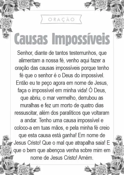 Santinho Causas Impossíveis. Pcte c/ 250 Unids