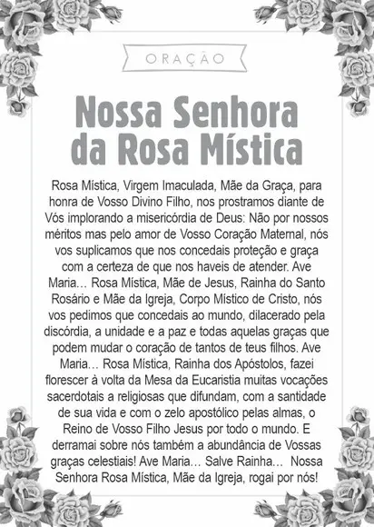 Santinho Nossa Senhora da Rosa Mística. Pcte c/ 250 Unids