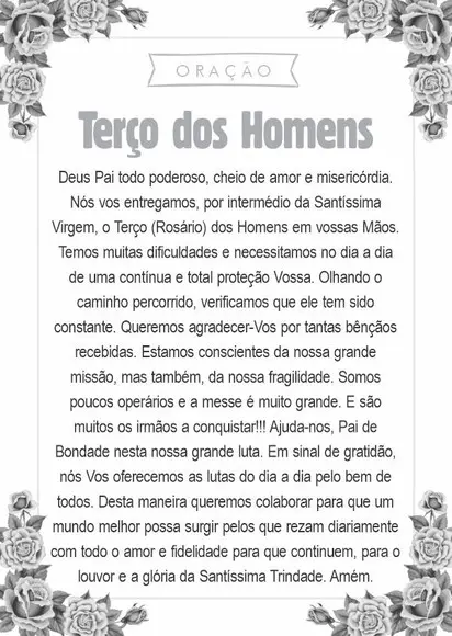 Santinho Terço dos Homens. Pcte c/ 250 Unids