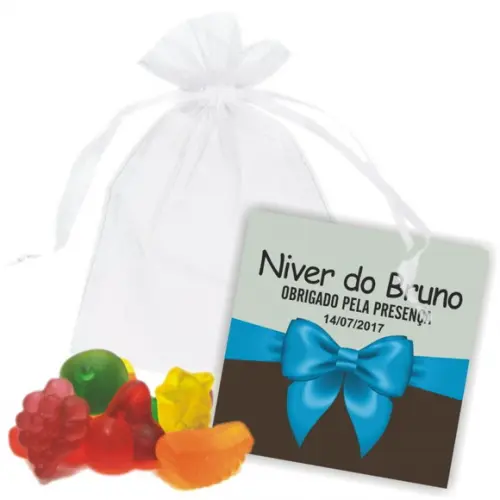 SAQUINHO DE ORGANZA + MINI CARTÃO - ANIVERSÁRIO MOD.02