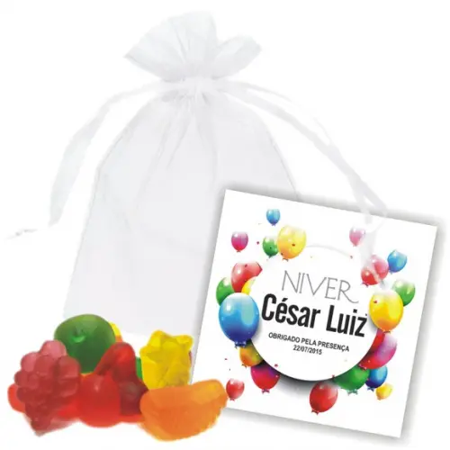 SAQUINHO DE ORGANZA + MINI CARTÃO - ANIVERSÁRIO MOD.01