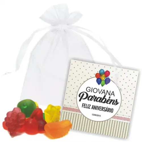 SAQUINHO DE ORGANZA + MINI CARTÃO - ANIVERSÁRIO MOD.03