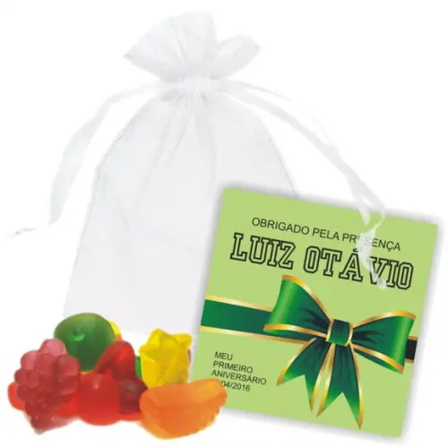 SAQUINHO DE ORGANZA + MINI CARTÃO - ANIVERSÁRIO MOD.04