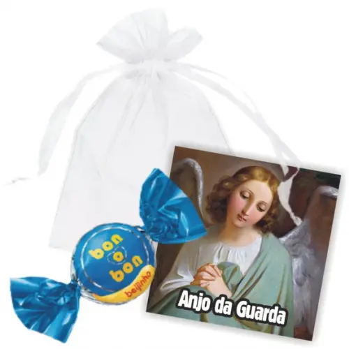 SAQUINHO DE ORGANZA + MINI CARTÃO - ANJO DA GUARDA MOD.02