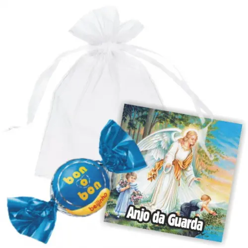 SAQUINHO DE ORGANZA + MINI CARTÃO - ANJO DA GUARDA MOD.01