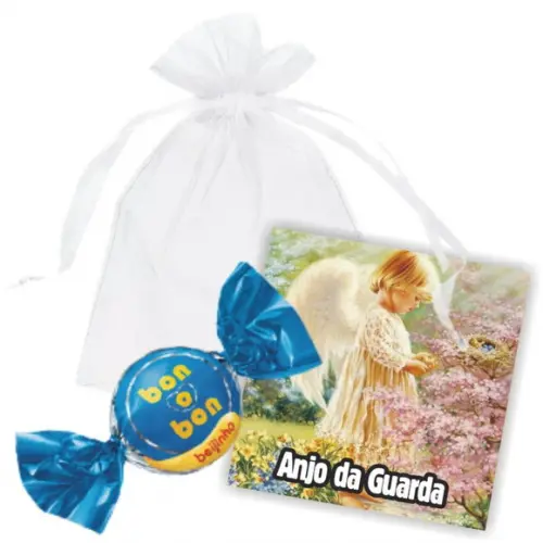 SAQUINHO DE ORGANZA + MINI CARTÃO - ANJO DA GUARDA MOD.03