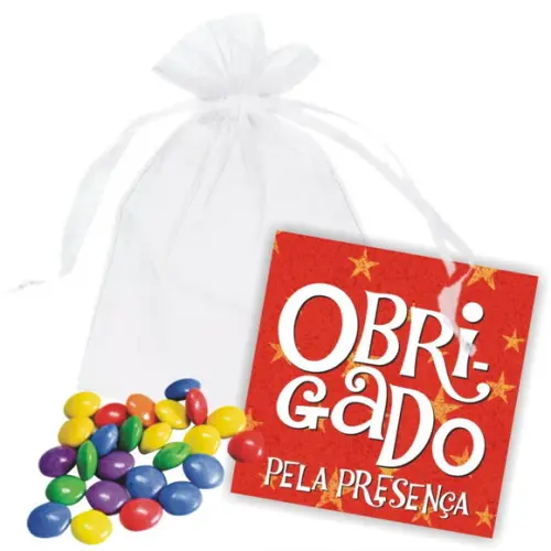 SAQUINHO DE ORGANZA + MINI CARTÃO - OBRIGADO