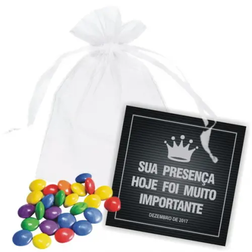 SAQUINHO DE ORGANZA + MINI CARTÃO - PRESENÇA IMPORTANTE