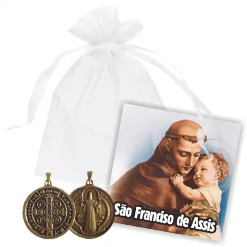 SAQUINHO DE ORGANZA + MINI CARTÃO - SANTO ANTÔNIO DE PÁDUA