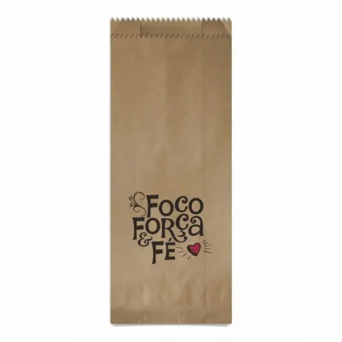 SAQUINHO KRAFT SIMPLES PERSONALIZADO - FOCO FORÇA FÉ