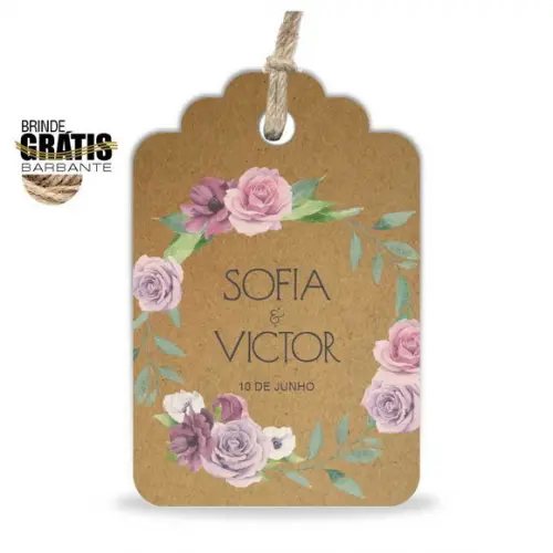 Tag casamento formato etiqueta floral
