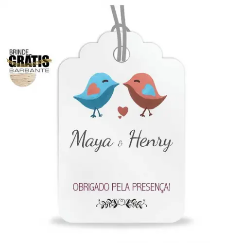 Tag casamento formato etiqueta passarinhos