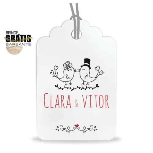 Tag casamento formato etiqueta passarinhos