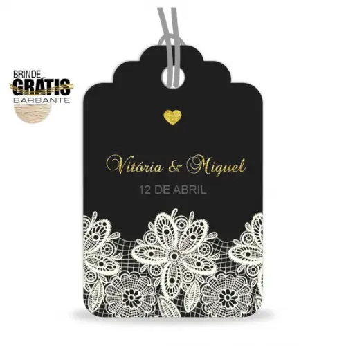 Tag casamento formato etiqueta renda