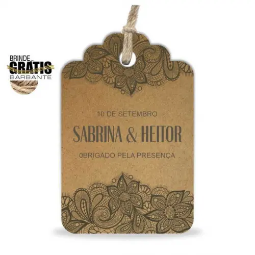 Tag casamento formato etiqueta renda