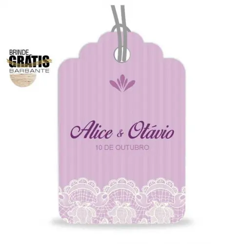 Tag casamento formato etiqueta renda