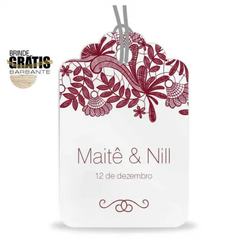 Tag casamento formato etiqueta renda