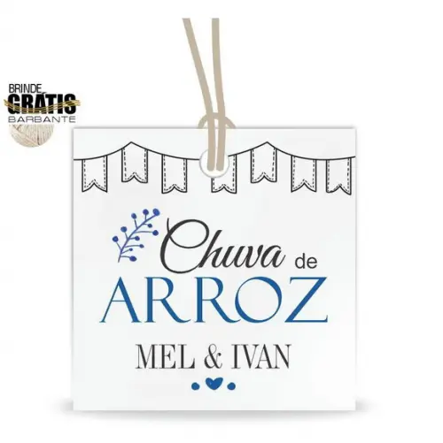 Tag casamento quadrada chuva de arroz