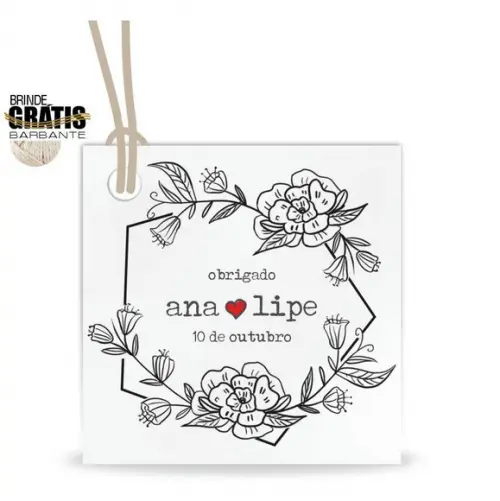 Tag casamento quadrada floral