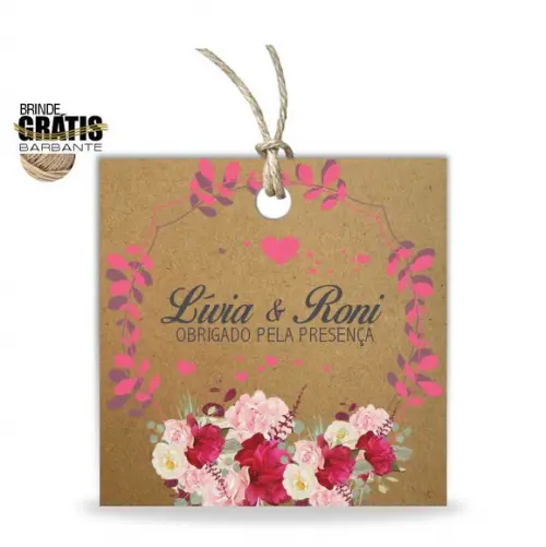 Tag casamento quadrada floral