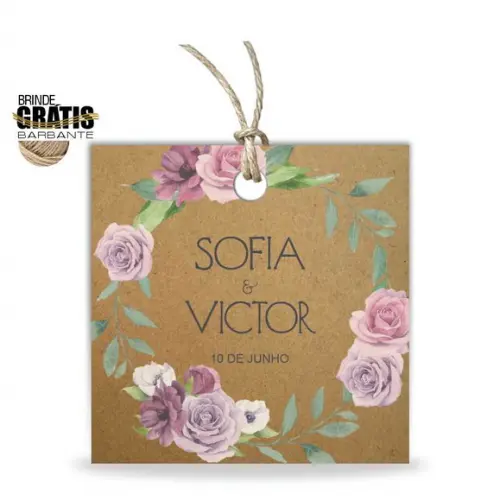 Tag casamento quadrada floral