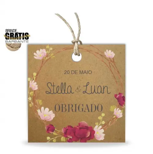 Tag casamento quadrada floral