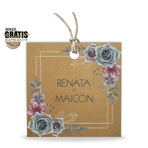 Tag casamento quadrada floral