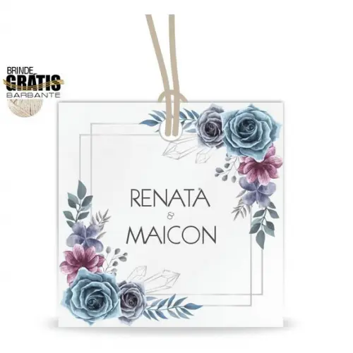 Tag casamento quadrada floral