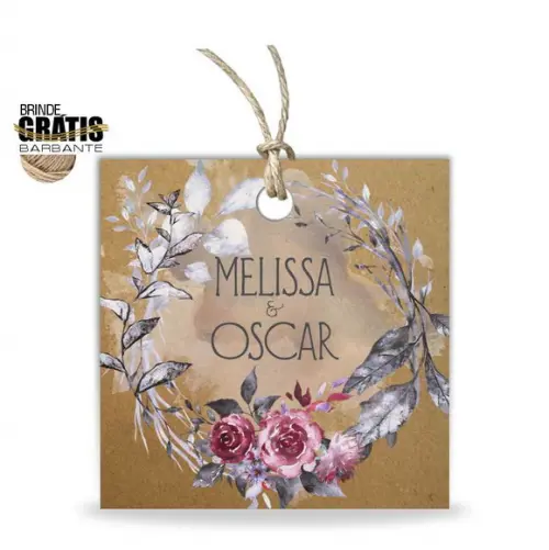 Tag casamento quadrada floral