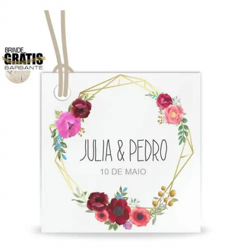 Tag casamento quadrada floral