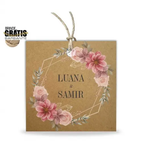 Tag casamento quadrada floral
