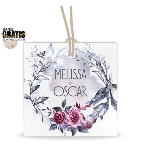 Tag casamento quadrada floral