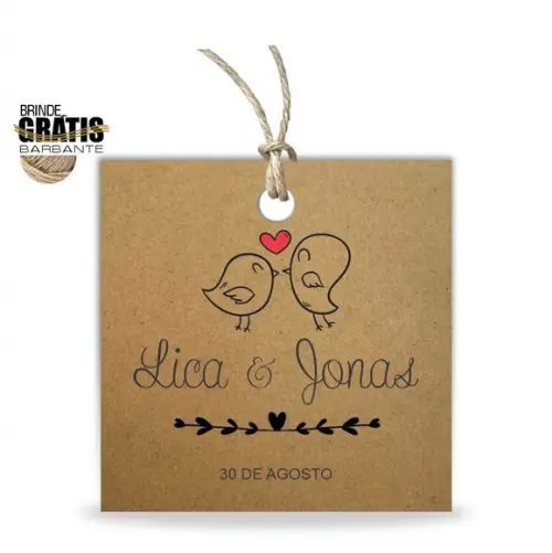 Tag casamento quadrada passarinhos