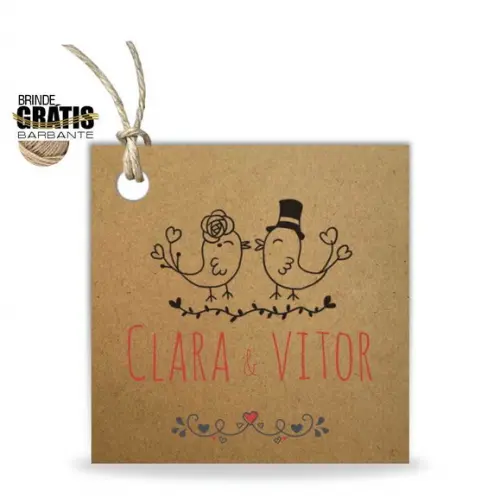 Tag casamento quadrada passarinhos