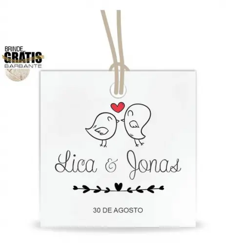 Tag casamento quadrada passarinhos